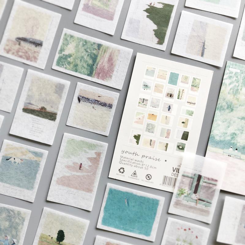 50 stücke Kreative Washi Aufkleber Set Memo Pad Monet Van Goah Zeichnung Blume Licht Nebel Wald Reise Tagebuch Hinweis DIY Dekoration von Joom DACH