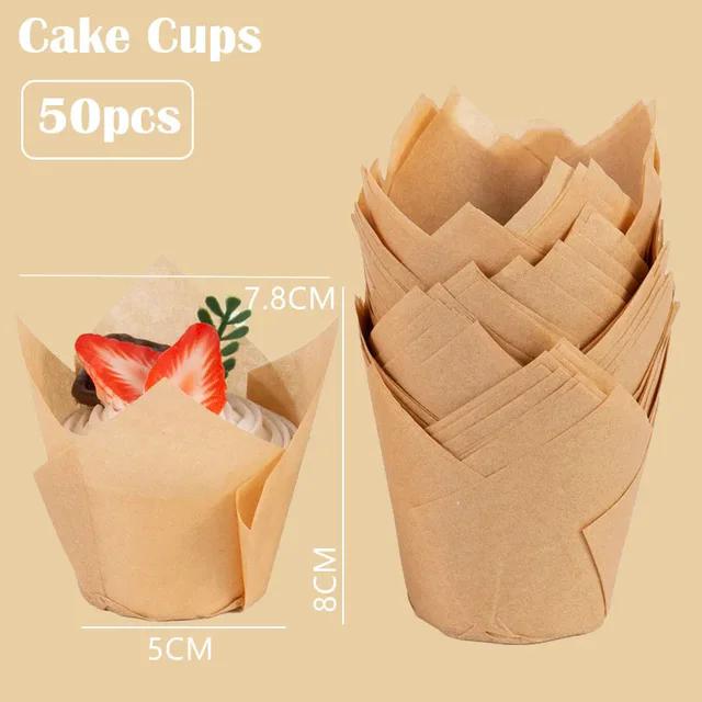 50 stücke Tulip Muffin Cupcake Papier Tassen Öldicht Cupcakes Liner Backen Muffin Box Tasse Kuchen Dekorieren Werkzeuge Muffin Wrap Fällen 01 von Joom DACH