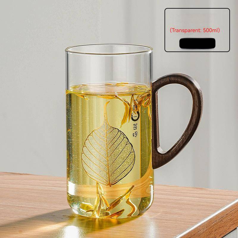 500ml Tragbare Transparente Glas Tasse Haushalt Kaffee Becher Mit Holz Griff Küche Drinkware Teetasse Weihnachten Geschenk 500ml-550ml von Joom DACH