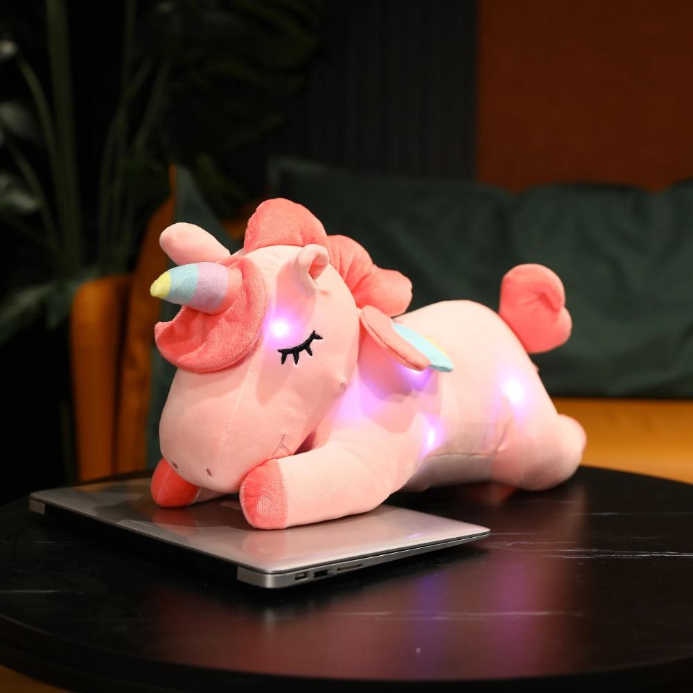 50CM Niedliche Leuchtende LED Licht Einhorn Plüschtiere Liebliches Leuchtendes Tier Einhorn Kissen Stoffpuppen für Kinder Kinder Weihnachtsgeschenke rosa von Joom DACH