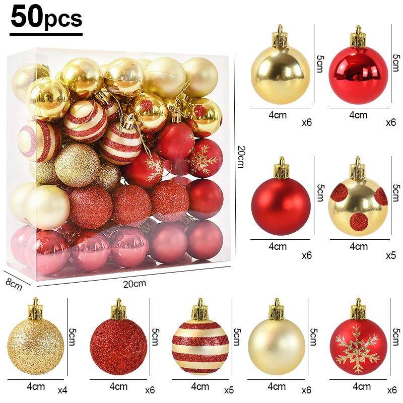 50 Stück/Box Weihnachtskugel Ornament Rot Gold Hängende Kugel Anhänger 2025 Weihnachtsdekoration für Zuhause 2026 Neujahrsgeschenke 50pcs/box von Joom DACH