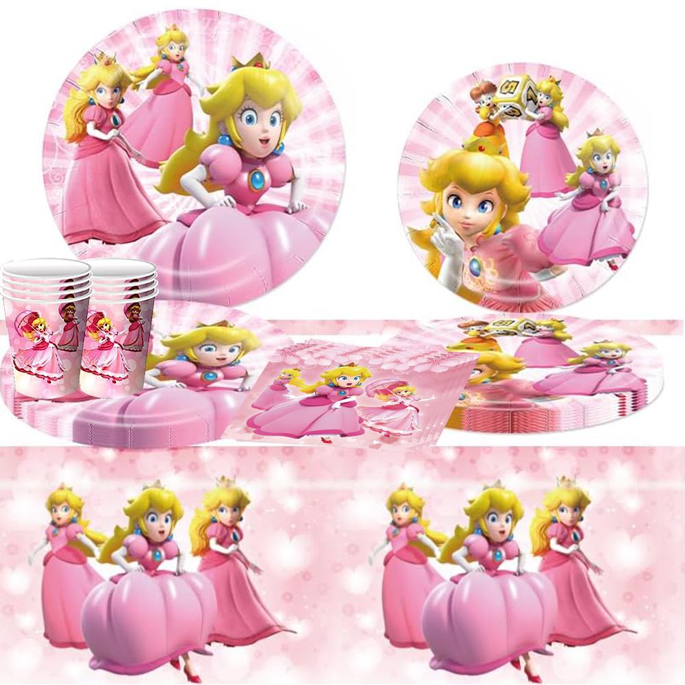 51 STÜCKE Prinzessin Peach Party Geschirr Beinhaltet Tischdecke Pappteller Servietten Becher von Joom DACH