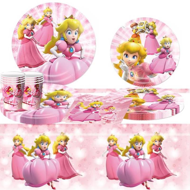 51 STÜCKE Prinzessin Peach Party Geschirr Beinhaltet Tischdecke Pappteller Servietten Becher von Joom DACH