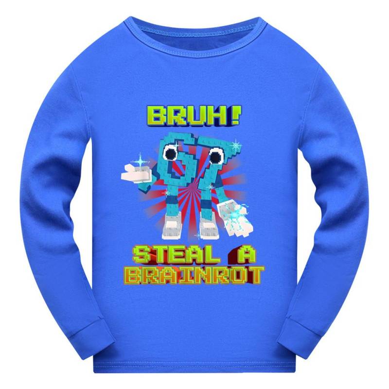 5194 Kinder Jungen Mädchen Steal a Brainrot 67 Six Seven Print Langarm T-Shirt 130cm blau von Joom DACH