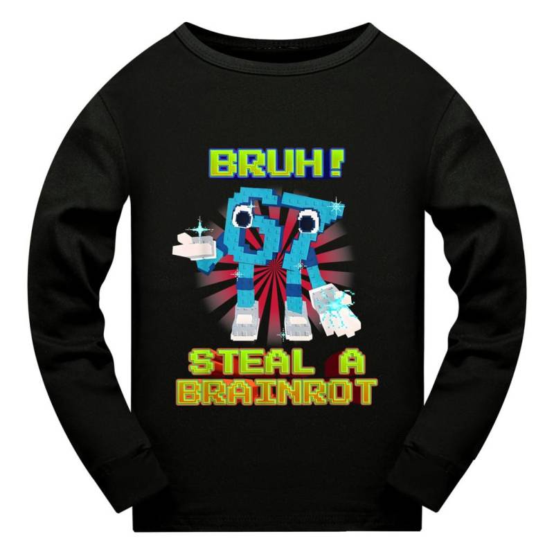 5194 Kinder Jungen Mädchen Steal a Brainrot 67 Six Seven Print Langarm T-Shirt 140cm schwarz von Joom DACH