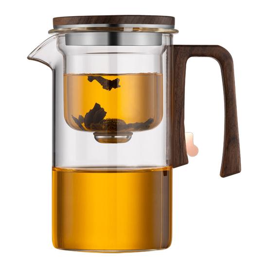 520/720/900 ml Glas-Teekanne mit Teesieb, Holzgriff, hitzebeständig, tropffreier Ausguss, Wasserabscheidung, Teekanne, leicht zu reinigen, Teekessel für kaltes Wasser L reinfarbig von Joom DACH