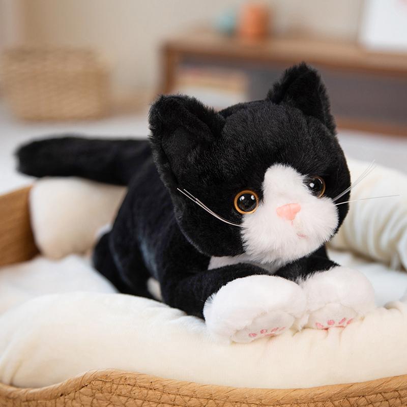 53CM Niedliche Simulierte Katze Puppe Plüschtier Stofftier Weiches Tier Plüsch weiß Grau Kätzchen Kissen Kinder Mädchen Geburtstagsgeschenk Haustierspielzeug Deko 53cm schwarz weiße von Joom DACH