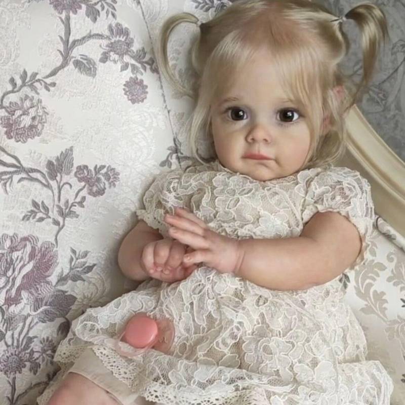 55-60cm Reborn Baby Puppe Maggi zarte handbemalte Haut Mädchen Puppe Implantate Haar Puppen Spielzeug Geschenk 55cm Full Silicone Doll von Joom DACH