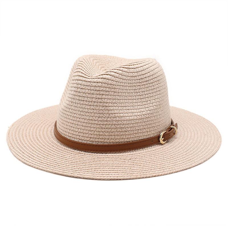 56-58CM Neuer natürlicher Panama-Strohhut mit weicher Form, Sommerhut für Damen/Herren, breite Krempe, Strand-Sonnenkappe, UV-Schutz, Fedora-Hut rosa von Joom DACH