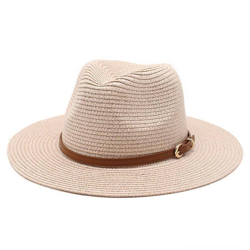 56-58CM Neuer natürlicher Panama-Strohhut mit weicher Form, Sommerhut für Damen/Herren, breite Krempe, Strand-Sonnenkappe, UV-Schutz, Fedora-Hut rosa von Joom DACH