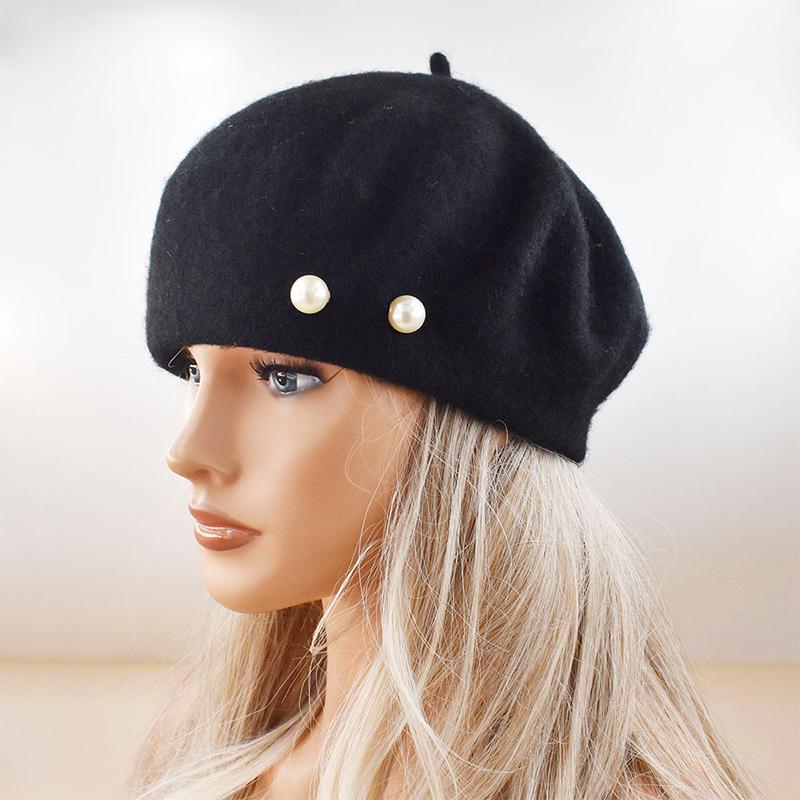 56cm Malermütze Leichte Perlen-Baskenmütze Retro Schiebermütze Vintage Dünne Vintage Wolle Französische Damen Herbst 56cm schwarz von Joom DACH