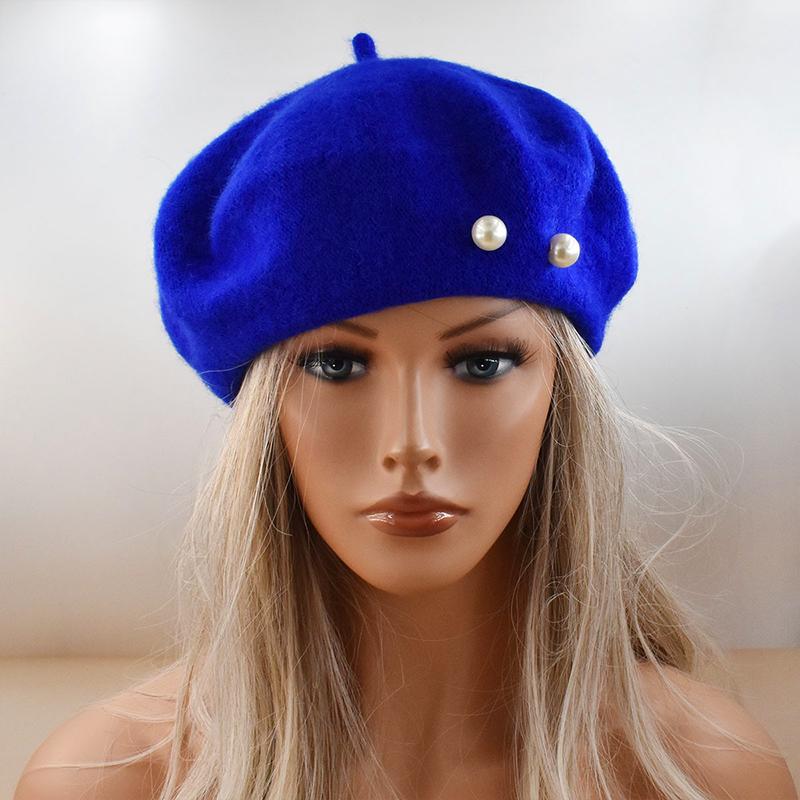 56cm Malermütze Leichte Perlen-Baskenmütze Retro Schiebermütze Vintage Dünne Vintage Wolle Französische Damen Herbst 56cm königsblau von Joom DACH