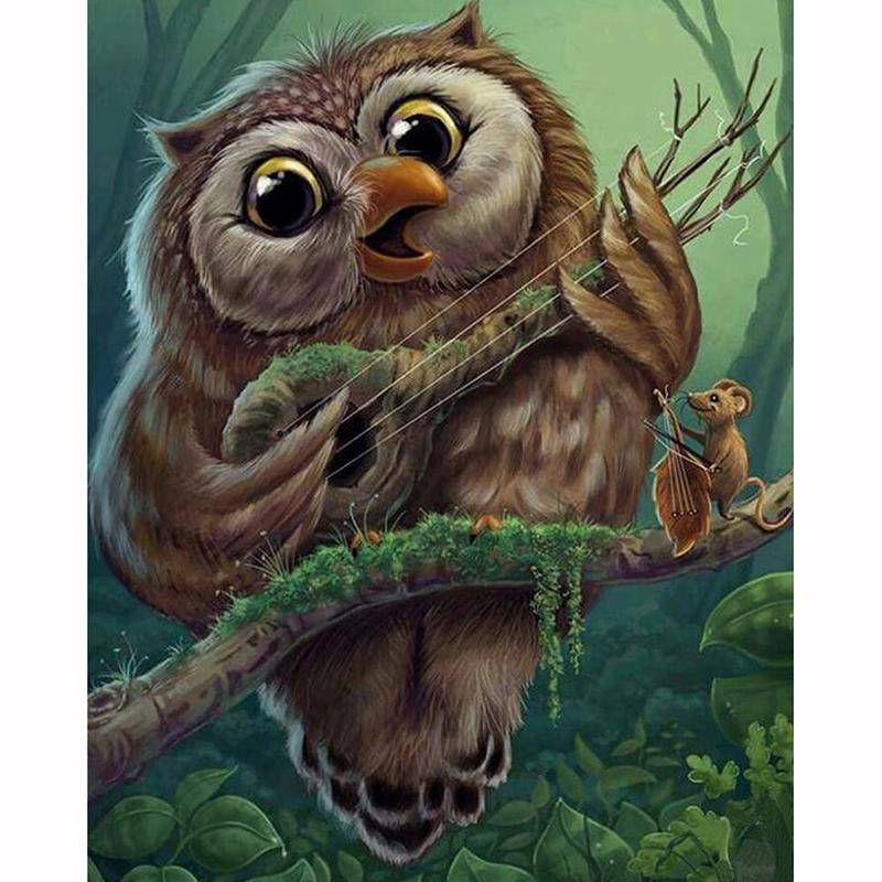 5D DIY Diamant Gemälde „Wald Gitarre Eule“ 3D Stickerei Kreuzstich Strass Mosaik Gemälde Dekor 20X30CM von Joom DACH