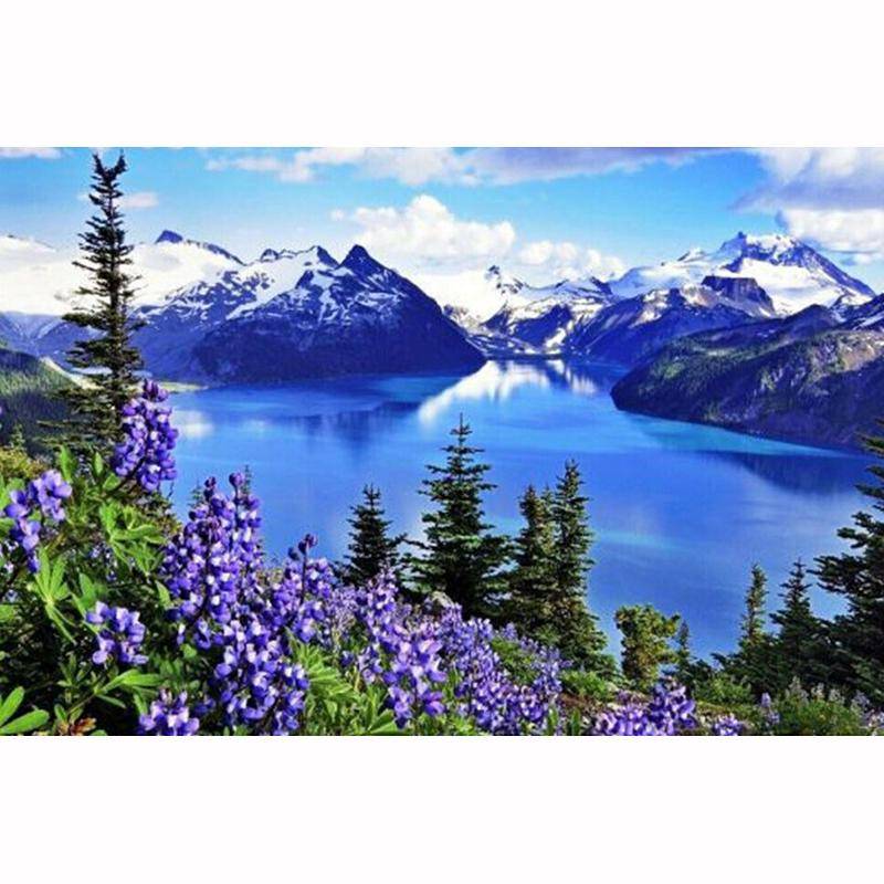 5D-Diamantmalerei zum Selbermachen, Blumen, Bergsee, Strass, Kreuzstich-Set, handgefertigt, Sticken, Basteln für Kinder 50X70CM von Joom DACH
