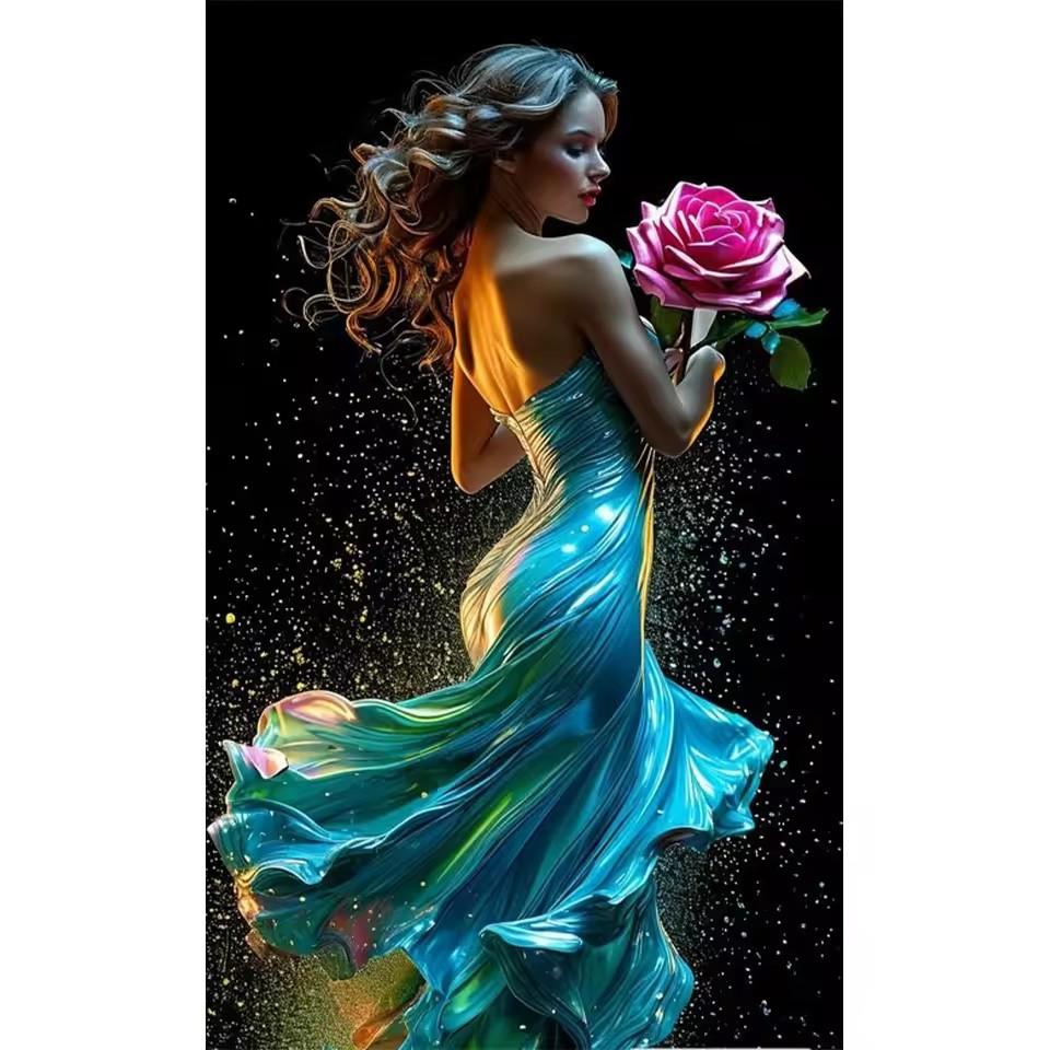 5D DIY Diamantmalerei Langes Kleid Frauen Diamantmosaik Blume Schmetterling Strasskunst Kreuzstickerei Groß Heimdekoration Full Round 20x40CM von Joom DACH