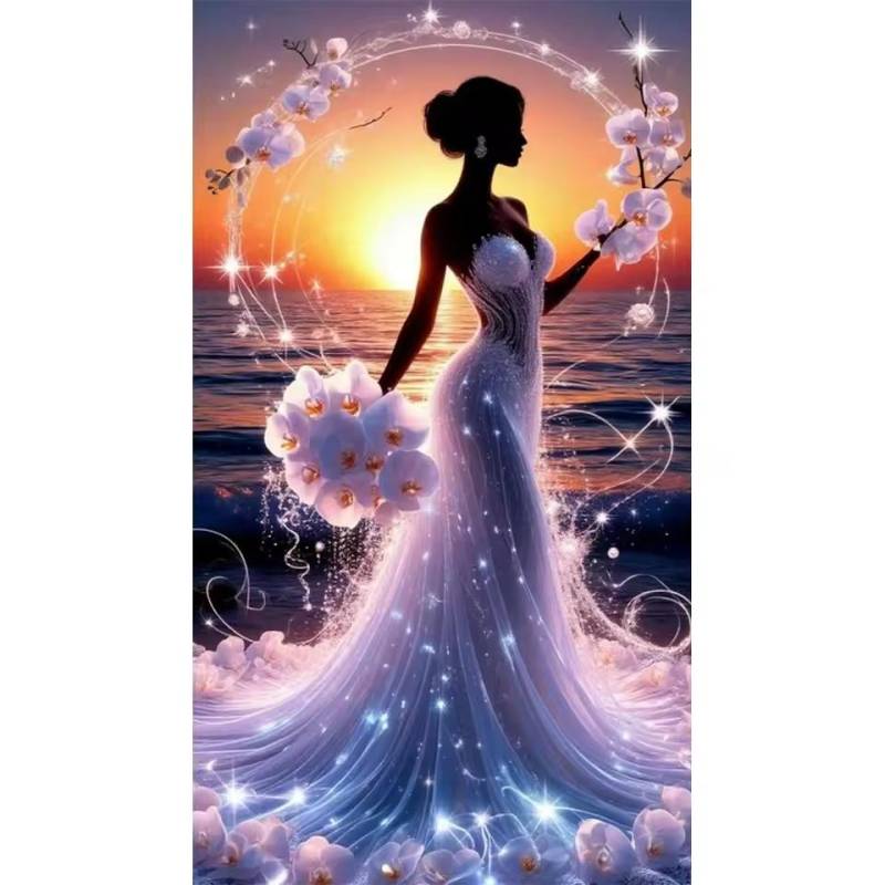 5D DIY Diamantmalerei Langes Kleid Frauen Diamantmosaik Blume Schmetterling Strasskunst Kreuzstickerei Groß Heimdekoration Full Round 20x40CM von Joom DACH