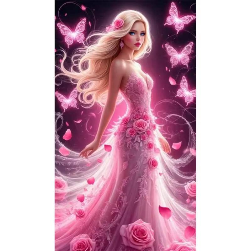 5D DIY Diamantmalerei Langes Kleid Frauen Diamantmosaik Blume Schmetterling Strasskunst Kreuzstickerei Groß Heimdekoration Full Round 30x60CM von Joom DACH