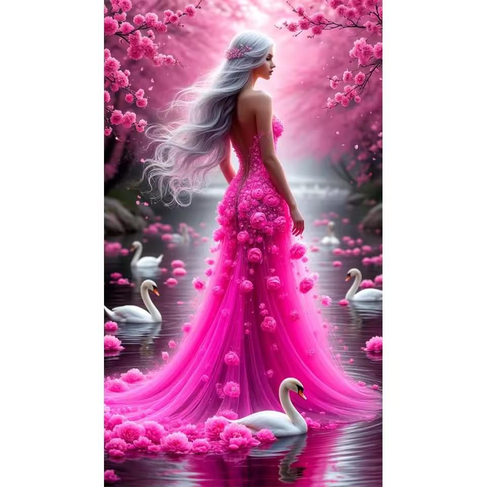 5D DIY Diamantmalerei Langes Kleid Frauen Diamantmosaik Blume Schmetterling Strasskunst Kreuzstickerei Groß Heimdekoration Full Round 40x80CM von Joom DACH