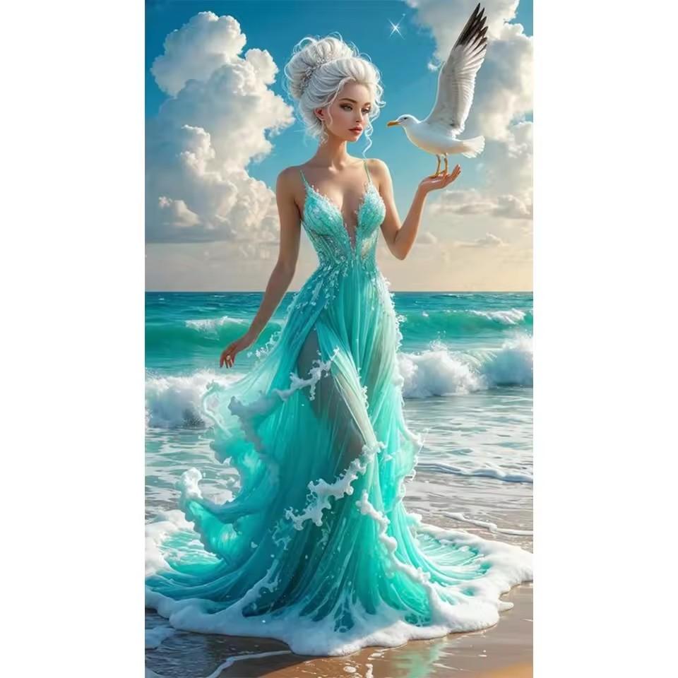 5D DIY Diamantmalerei Langes Kleid Frauen Diamantmosaik Blume Schmetterling Strasskunst Kreuzstickerei Groß Heimdekoration Full Round 40x80CM von Joom DACH