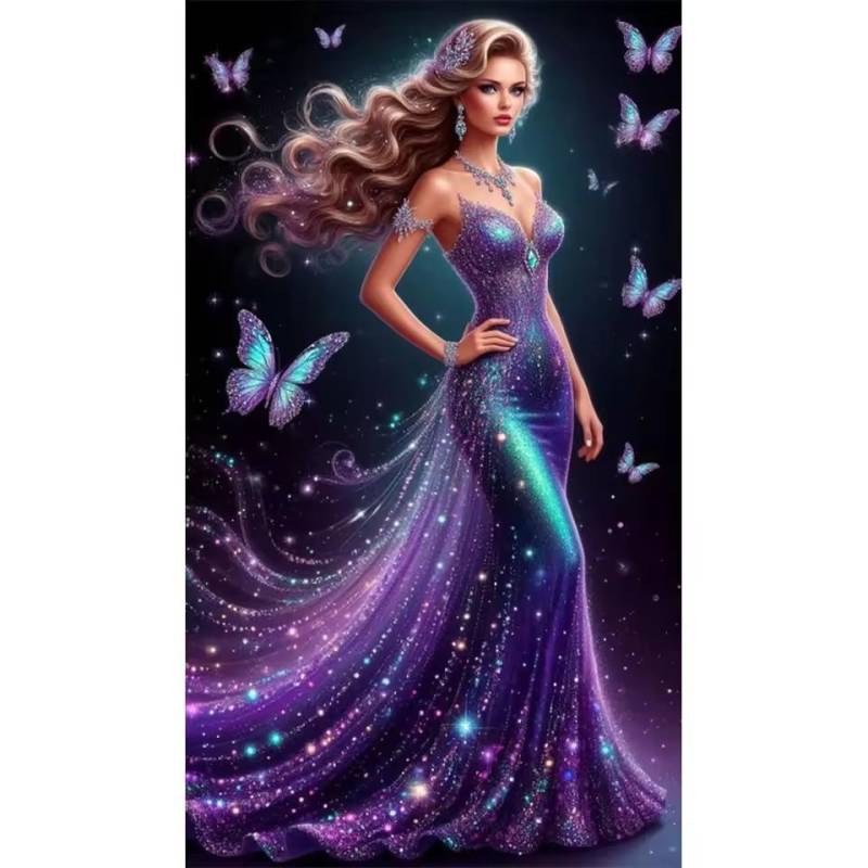 5D DIY Diamantmalerei Langes Kleid Frauen Diamantmosaik Blume Schmetterling Strasskunst Kreuzstickerei Groß Heimdekoration Full Round 40x80CM von Joom DACH