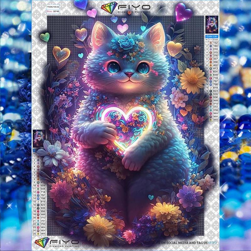 5D-Diamant-Gemälde voller Diamanten, Katze, Diamant-Gemälde, handgefertigt, Diy-Diamant-Mosaik-Gemälde, Heimdekoration Full Round 30X40CM von Joom DACH