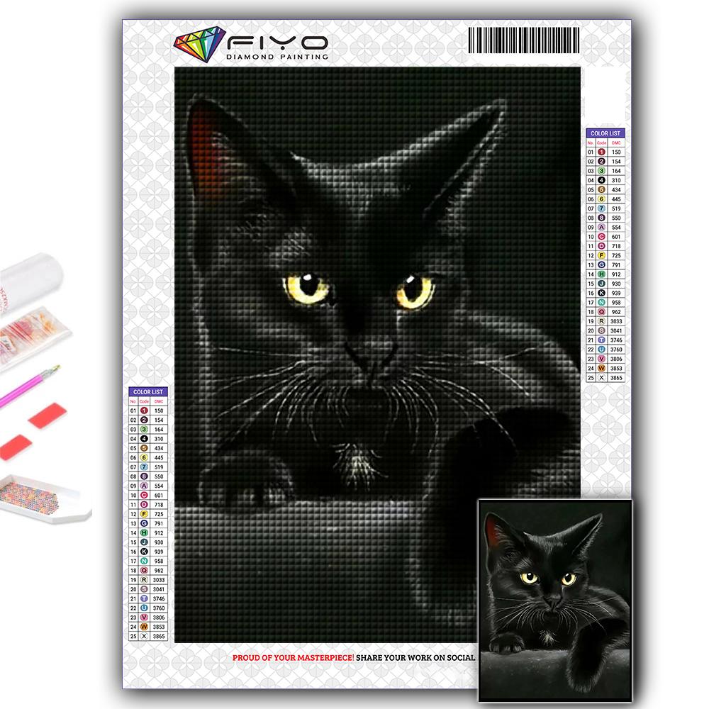 5D-Diamant-Gemälde voller Diamanten, schwarze Katze, Diamant-Gemälde, handgefertigt, Diy-Diamant-Mosaik-Gemälde, Heimdekoration Full Round 30X40CM von Joom DACH