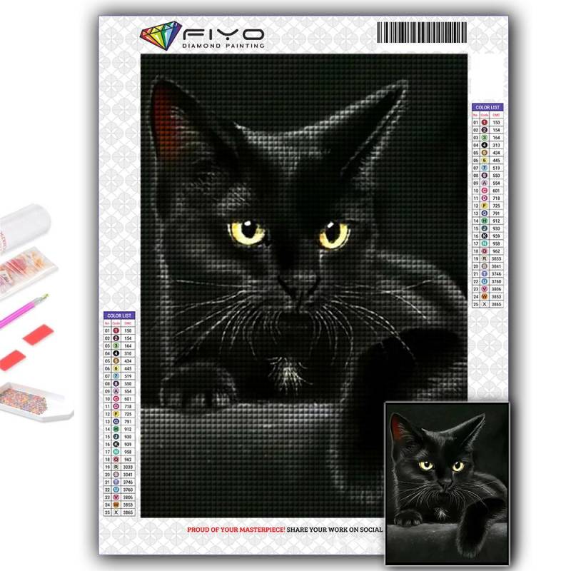 5D-Diamant-Gemälde voller Diamanten, schwarze Katze, Diamant-Gemälde, handgefertigt, Diy-Diamant-Mosaik-Gemälde, Heimdekoration Full Round 30X40CM von Joom DACH