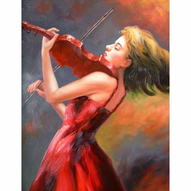 5D-Diamant-Gemälde zum Selbermachen, Kreuzstich, Mädchen spielt Geige, Diamant-Stickerei, Mosaik-Dekor 20X30CM von Joom DACH