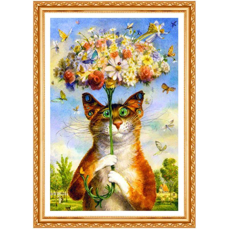 5D Diamantstickerei Cartoon Katze Voll Runde Diamanten Blumen Regenschirm Voll Runde Diamantmalerei 20X30CM von Joom DACH