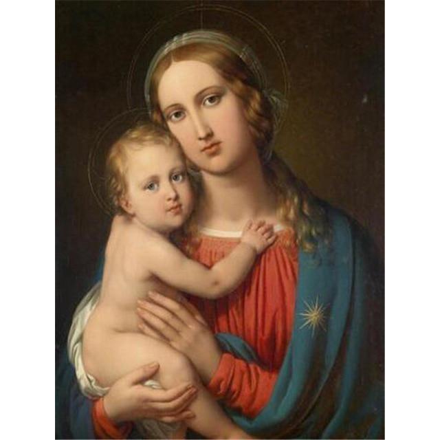 5D-Diamantgemälde „Jungfrau Maria“, Bilder von Strasssteinen, Mosaik, Religion, Ikone, komplettes rundes Set 20X30CM schwarz von Joom DACH