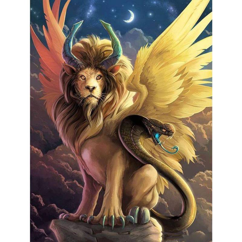 5D-Diamantgemälde zum Selbermachen, „Löwe und Schlange“, voller Diamant, quadratisch/rund, Bild, Wasserdiamant-Stickerei, Tier-Handdekoration Full Square (20X30CM) von Joom DACH