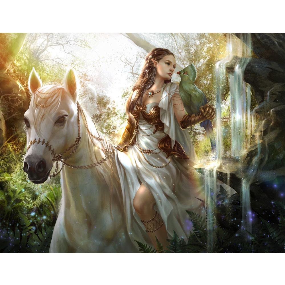 5D-Diamantgemälde zum Selbermachen, schönes Mädchen, Reiten, Stickerei, quadratisch/rund, Diamant-Kreuzstich, Wasserdiamant-Mosaik, Gemälde, Dekoration Full Round 30X40CM von Joom DACH