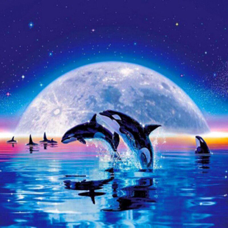5D Diy Daimond Gemälde Kreuzstich „Moonlight Dolphin“ Strass Gemälde Stickerei 30x30CM von Joom DACH