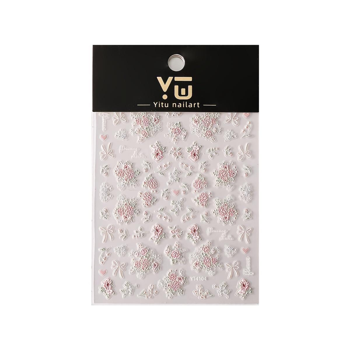 5D Elegante Rosa Blumen Nagelkunst Aufkleber - 3D Harzblumen mit Schmetterlingen & Herzen, Perfekt für Sommer-Maniküren, Nagelkunst-Dekor 1pc von Joom DACH