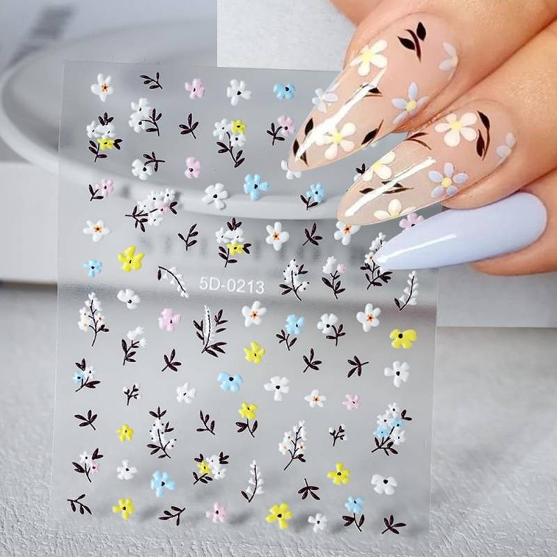 5D Exquisite Gänseblümchen Nagelsticker Bunte Blumen Nagelaufkleber Selbstklebend Luxuriöses Gänseblümchen Nagelkunst Sticker Dekor 5D-0213 von Joom DACH