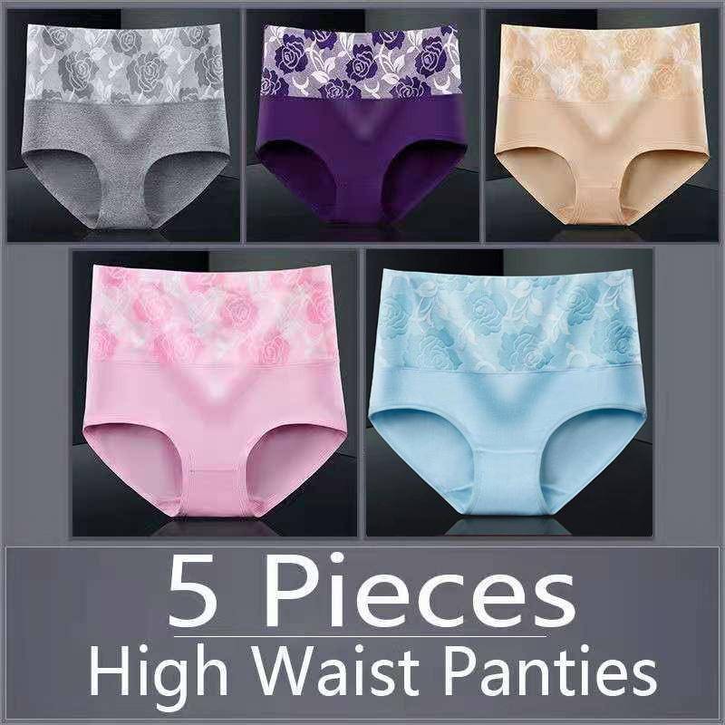 5Pcs Hohe Taille Frauen Unterwäsche Höschen Baumwolle Atmungsaktive Höschen Weibliche Slips Plus Größe Dessous M&5Pcs von Joom DACH