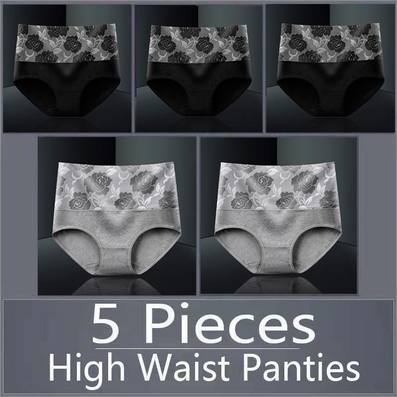 5Pcs Hohe Taille Frauen Unterwäsche Höschen Baumwolle Atmungsaktive Höschen Weibliche Slips Plus Größe Dessous XL&5Pcs von Joom DACH