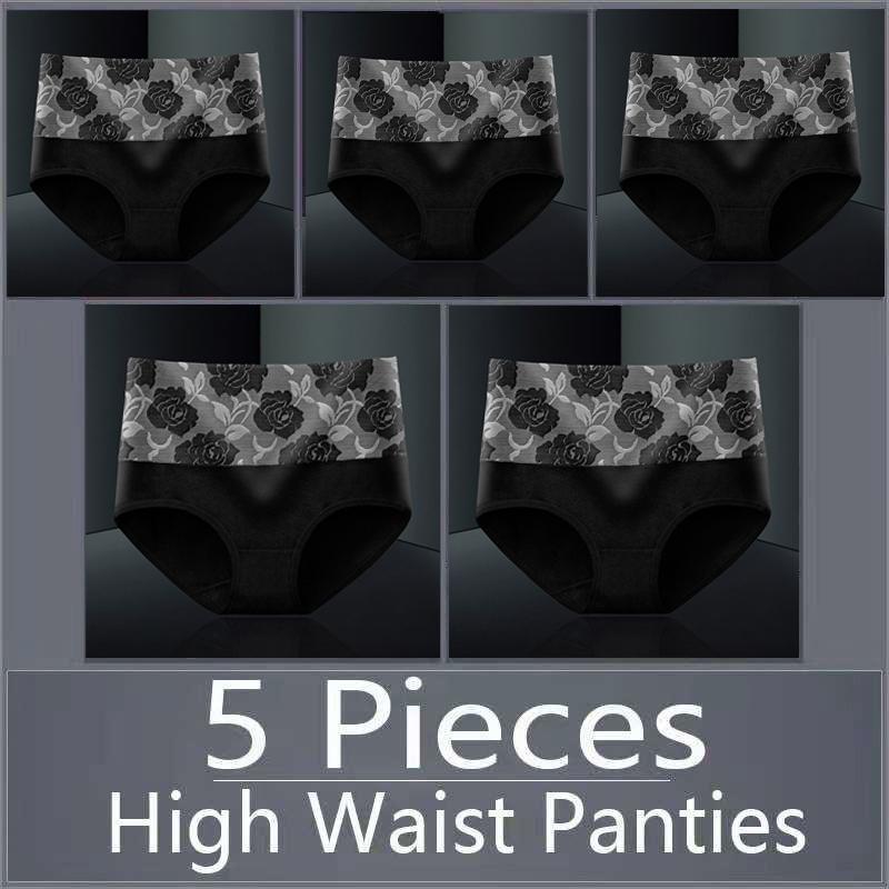 5Pcs Hohe Taille Frauen Unterwäsche Höschen Baumwolle Atmungsaktive Höschen Weibliche Slips Plus Größe Dessous XXXL&5Pcs von Joom DACH