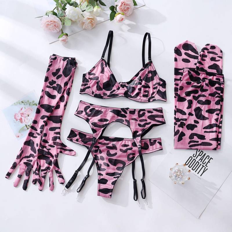 5Pcs Strümpfe Handschuhe Tie Dye Sexy Dessous Set Phantasie Unterwäsche Frauen Intime Mesh Durchsichtig BH Sinnliche Outfits S rosa von Joom DACH