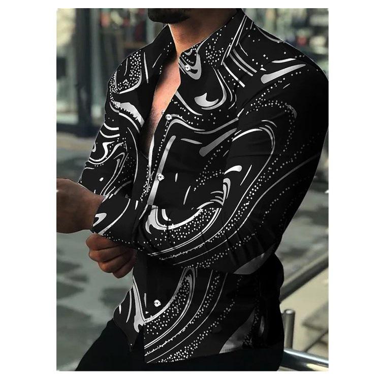 5XL Casual Cardigan Tops Button Up Herren bedruckt Langarm Urlaub Mode Hemd Übergröße L schwarz von Joom DACH