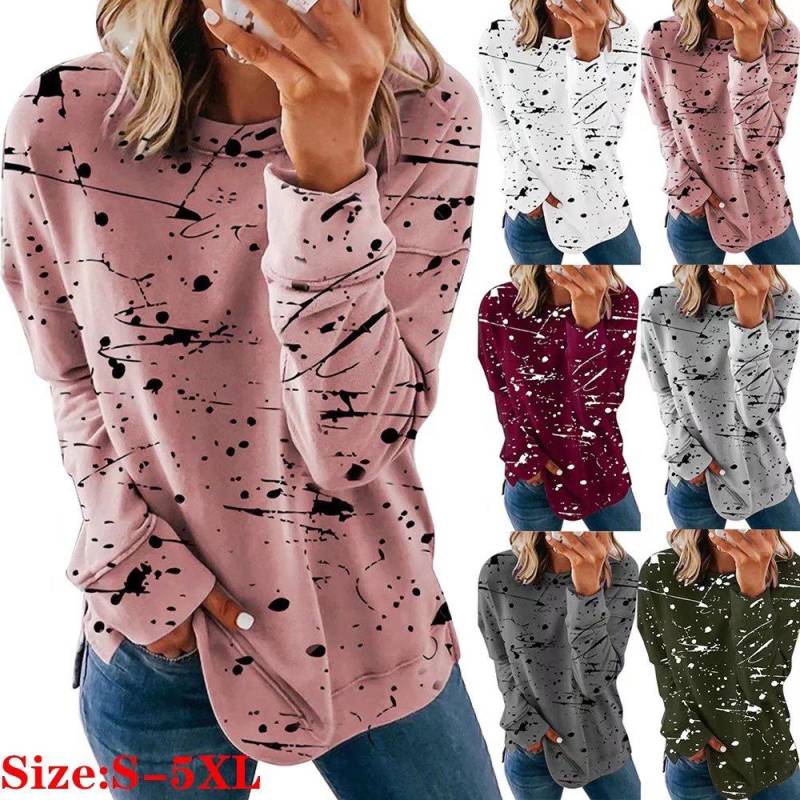 5XL Plus Größe Langarm Top T Shirt Mode Femme Damen Herbst Frühling Tunika Kleidung XL rosa von Joom DACH
