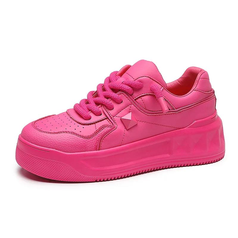 5cm Rosa Damen Sneaker Plateau Echtes Leder Weiß Klassisch Slipper Frühling Herbst Keilabsatz Schuhe Nieten Vulkanisiert 40 rosa von Joom DACH
