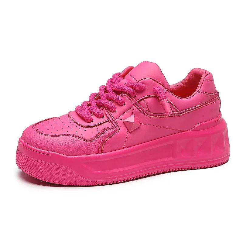 5cm Rosa Damen Sneaker Plateau Echtes Leder Weiß Klassisch Slipper Frühling Herbst Keilabsatz Schuhe Nieten Vulkanisiert 40 rosa von Joom DACH