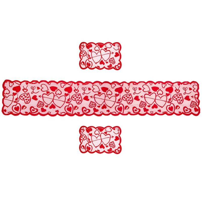 5er Pack Valentinstag Dekorationen Sets Spitze Rotes Herz Tischläufer und Platzsets Valentinstag von Joom DACH