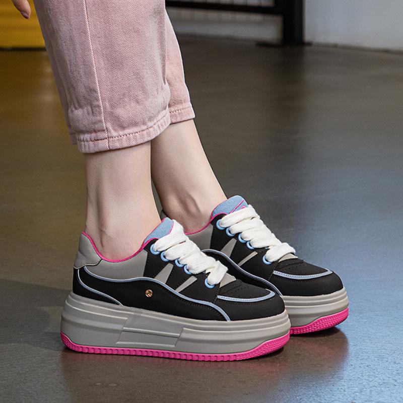 6,5 cm Neue Echtes Leder Plateau Keilabsatz Mode Damen Frühling Sommer Bequem Atmungsaktiv Herbst Klobige Sneakers Vulkanisierter Schuh 39 schwarz von Joom DACH