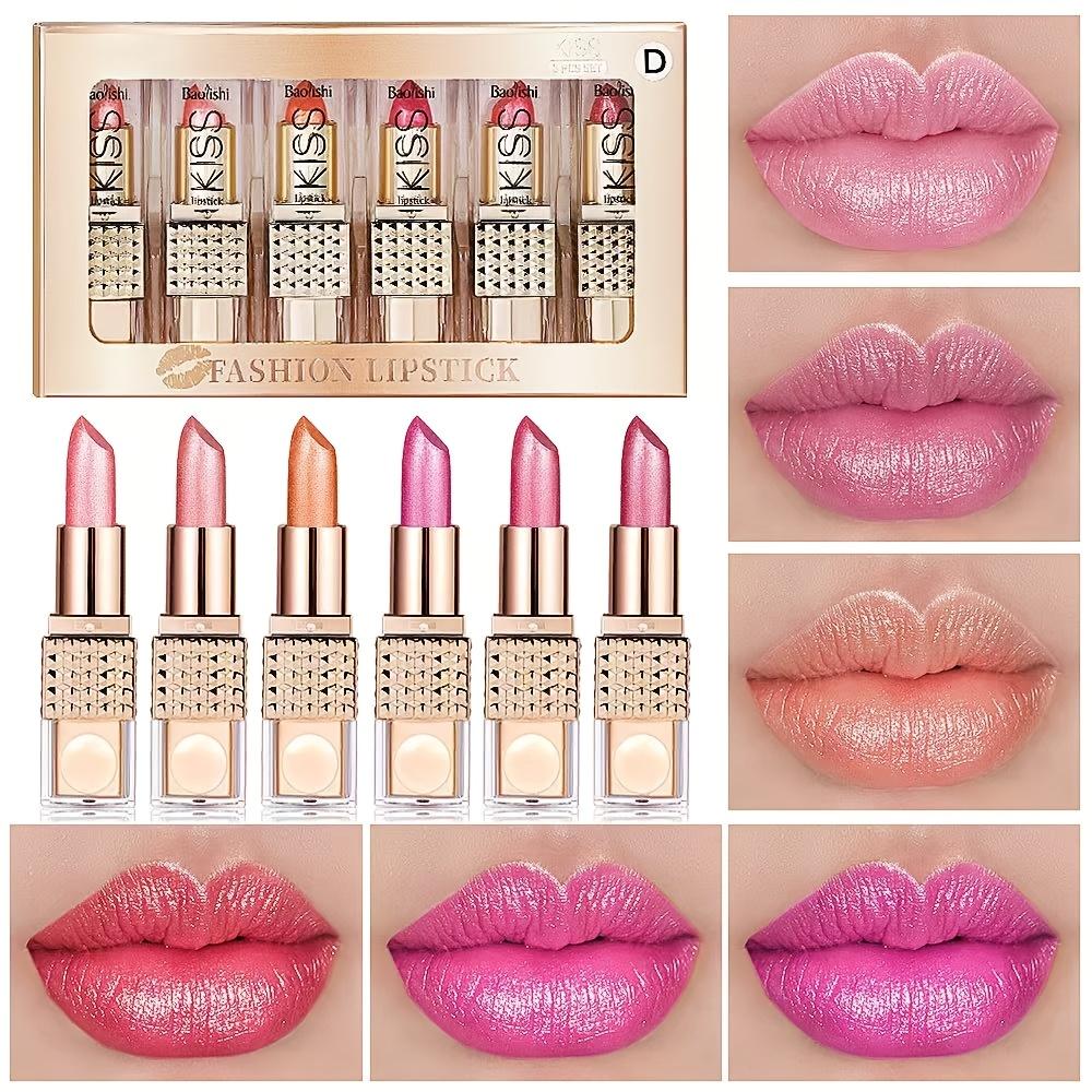 6 Farben Glitzer-Lippenstift, wasserdicht, langlebig, Diamant-Perlglanz, metallischer Lippenstift, schwarzer Lipgloss, Damen-Lippen-Make-up, Kosmetik B von Joom DACH