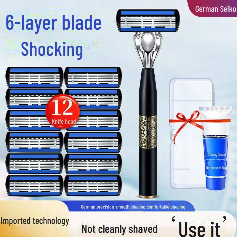 6-Lagen-Rasierapparat für Herren mit Halter und 12 Ersatzklingen 1 knife holder + 9 blades von Joom DACH