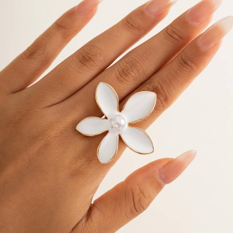 6 Stile Eleganter Großer Weißer Blume Verstellbarer Ring für Damen Vintage Blütenblätter Offener Klobiger Fingerring Brautschmuck Hochzeit von Joom DACH