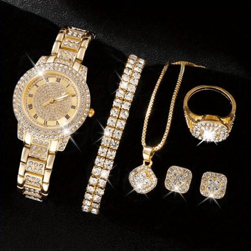 6 Stück/Set Damenuhren  Luxus Strass Quarz Uhr  Römische Mode Analoguhr und Schmuckset  Geschenk für Mama und Sie 6 Pcs/Set gold 6 Stück/Set Damenuhren  Luxus Strass Quarz Uhr  Römische Mode Analoguhr und Schmuckset  Geschenk für Mama und Sie 6 Pcs/Set gold von Joom DACH