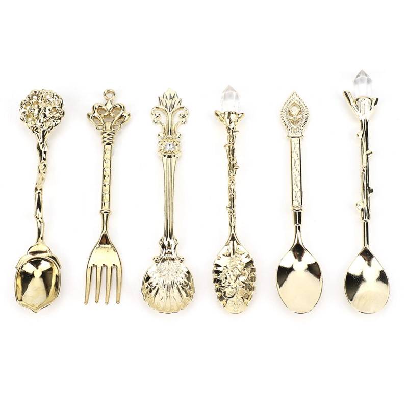 6 Stück/Set Innovative Vintage Retro Zinklegierung Löffel Gabel Set Besteck KüchenzubehörGold (Glücklich von Joom DACH